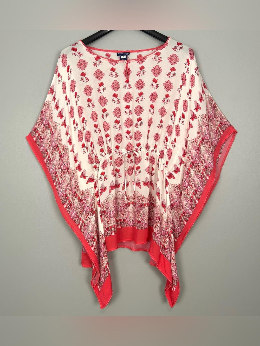 Vintage Doncaster Silk Kaftan Tunic Top Women’s Size 6 Retro Bohemian Crochet